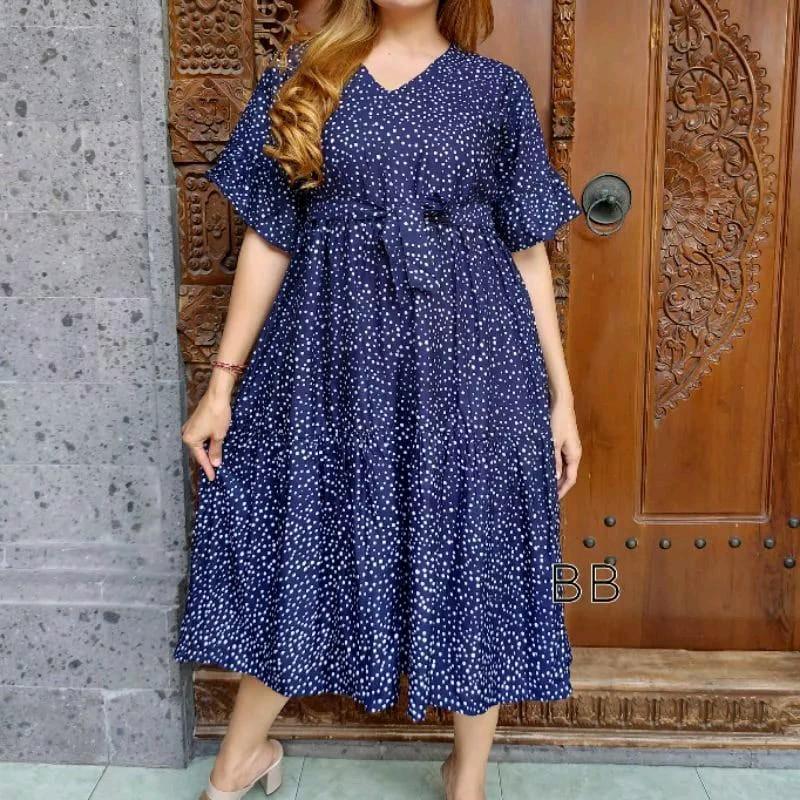 DRESS JENIMA JUMBO LD 120CM  MOTIF TERBARU POLKADOT Fit Baju Bumil Busui  Rayon Wanita Ibu Hamil MOTIF POLKADOT Kuning Kancing 3