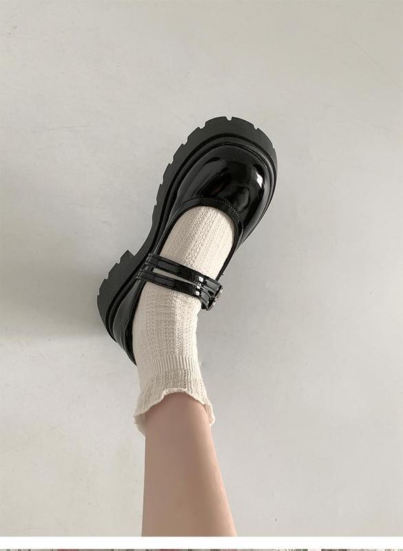 Product Introduction of Black and round Thick Bottom Mary Jane Small Leather Shoes Women 2024 New Retro Matching Skirt Low-Cut Chunky Heel Shoes 25