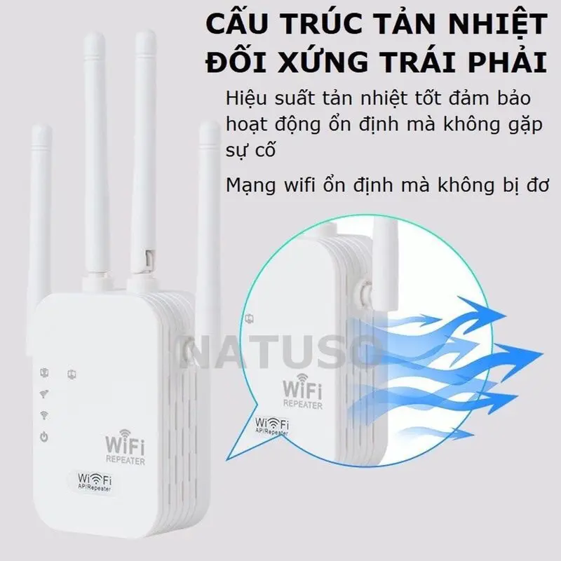 Bộ mở rộng sóng wifi 4 râu tốc độ 300mbps phù hợp với gia đình và văn phòng máy tính ti vi camera - Chuẩn N - Phát xuyên tường - Có 2 cổng LAN 5