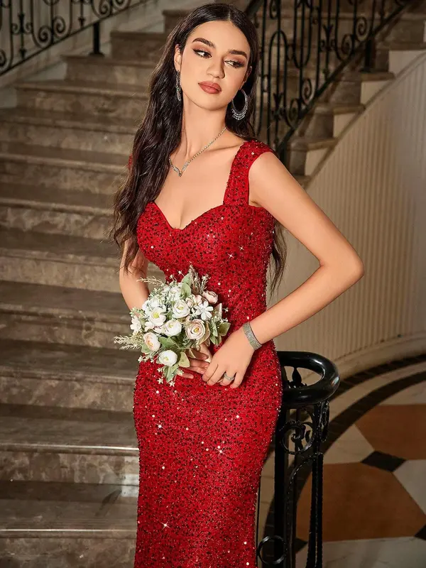 Women's Glitter Sequins Mermaid Evening Dress, Elegant Sleeveless Fish Tail Party Gown, Ladies Clothes for All Seasons 3