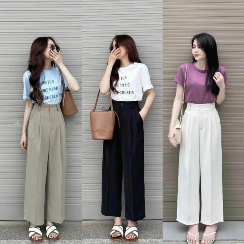 Quần Suông ống rộng Nấm Lùn Gold Nhật Dài 90-92cm Cạp Cao Tôn Dáng Cho Nữ Dưới 1M55 CHẤT GOLD MỀM MỊN RŨ QUẦN