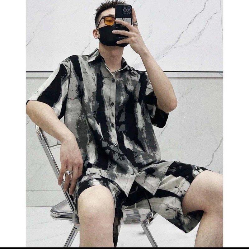 Bộ quần áo nam JULIDO chất vải lụa mịn mát cổ sơ mi thoáng mát không nhăn tay ngắn mùa hè Tay ngắn Menswear