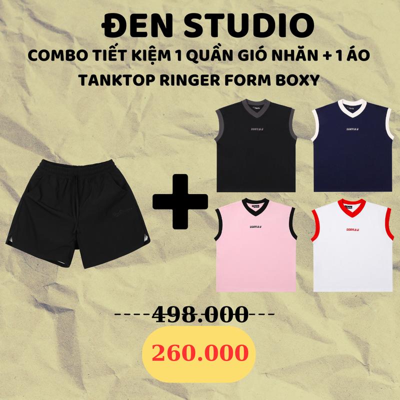 COMBO TIẾT KIỆM 1 QUẦN GIÓ NHĂN + 1 ÁO TANKTOP RINGER FORM BOXY ĐEN STUDIO Menswear Nam