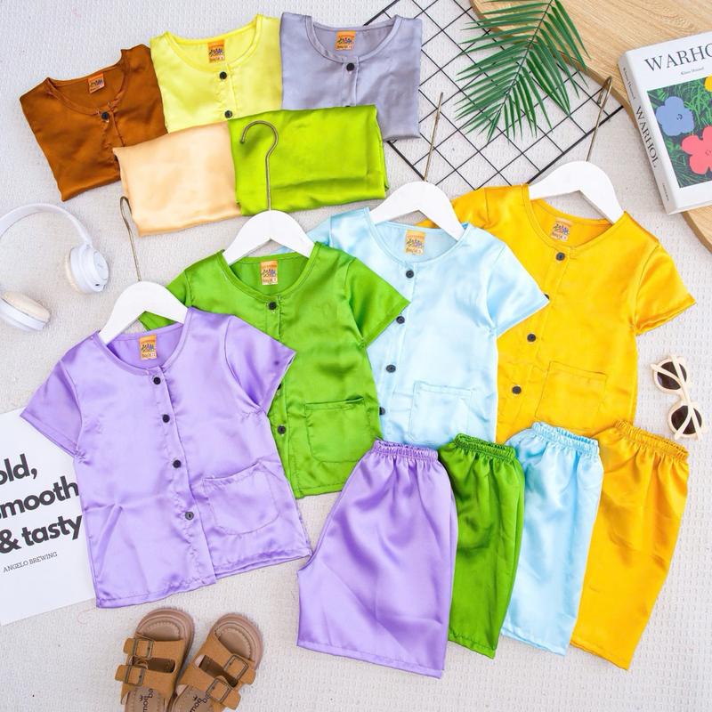 BBT2 Bộ quần áo bà ba cho bé trai và bé gái có túi trước áo chất Satin cao cấp quần đùi 6kg-14kg được chọn màu