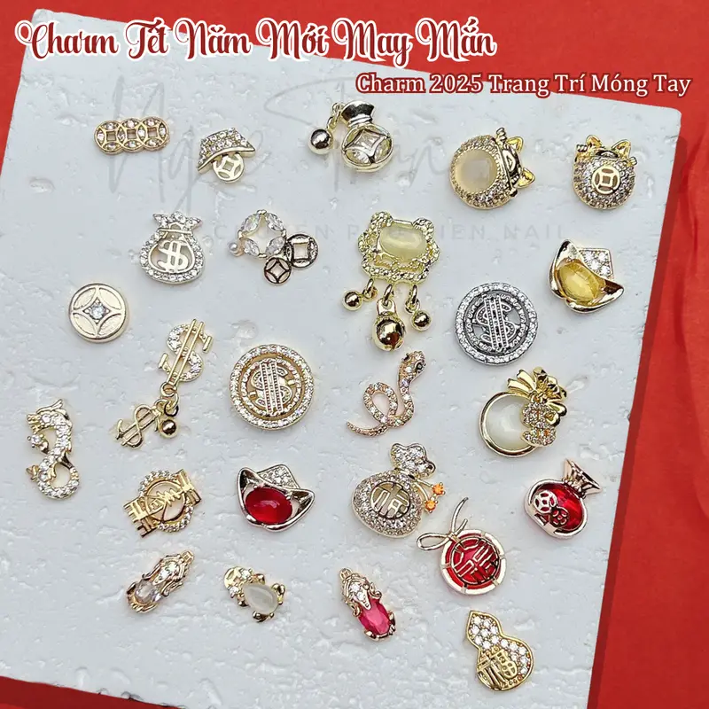 Charm Tết 2025 Cao Cấp Đính Móng | Mèo Chiêu Tài & Tiền Vàng 0