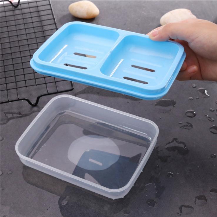 Product Introduction of Creative travel double body with lid soap box, household hygiene and fashion double grid soap box, draining plastic soap box 5
