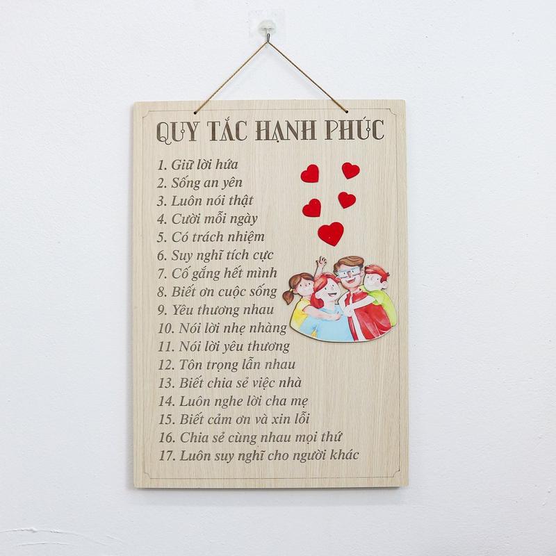 Tranh gỗ Quy tắc hạnh phúc 17 điều làm quà tặng tặng tân gia treo quán cafe tiệm nail shop thời trang Decor Treo Tường Decor Phòng