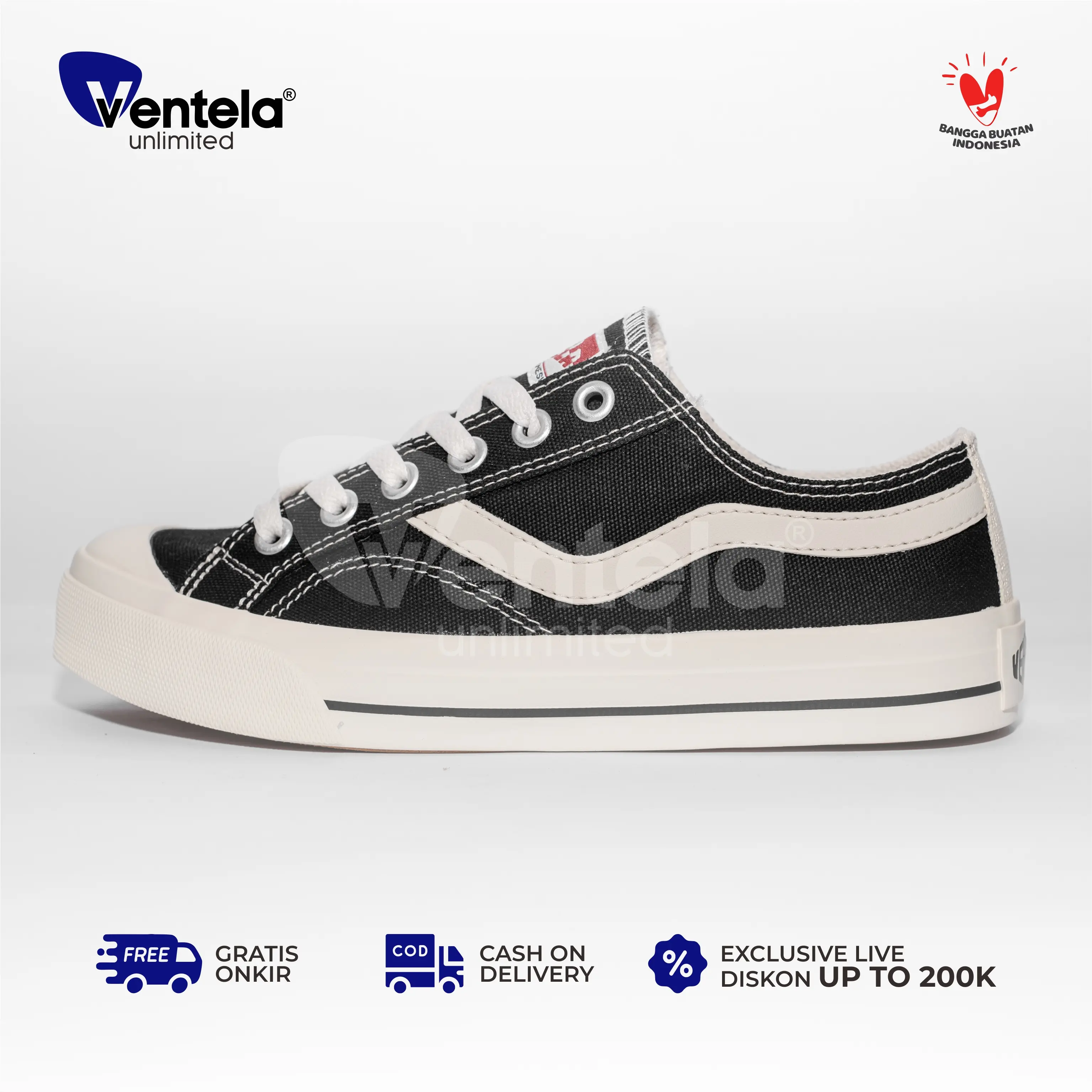 Vantela Public Black Low Sepatu kasual Canvas Shoes Casual  Sneakers