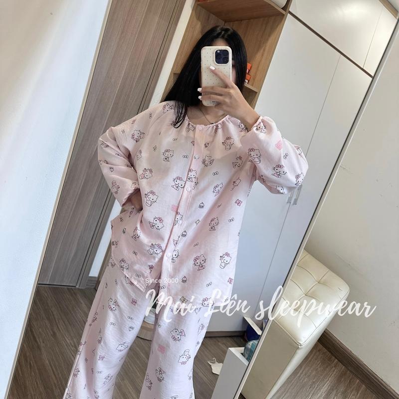 Set bộ ngủ cute chất liệu cotton mềm mịn tặng thun buộc tóc cùng màu by Mai Liên Sleepwear Nữ