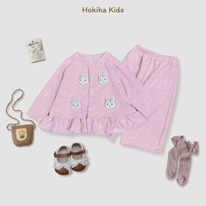 [Hokiha Kids] SB18- Bộ len lông thỏ, áo cardigan phối quần xuông cho bé gái đính thỏ chất len mềm mịn, ấm áp size 8-17kg