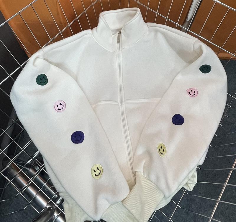 Áo Khoác Nỉ Cổ Cao Chống Nắng Tay Thêu Logo Mặt Cười Xinh iu (Có túi Trong, Tay xỏ Ngón) Hoodie Top Nữ Women