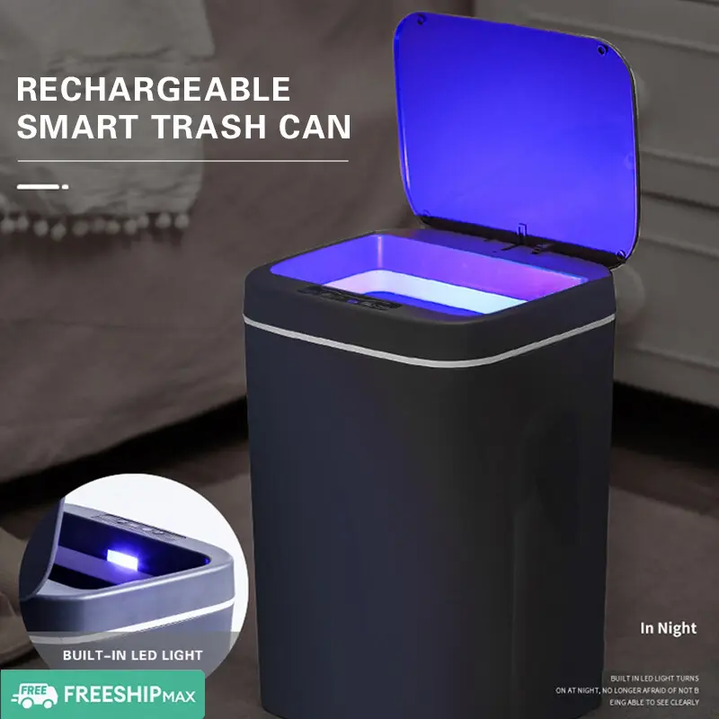 Thùng rác điện tử cảm biến sạc thông minh 12L / 14L / 16L / thân thiện với môi trường / Thùng rác hình chữ nhật tiết kiệm năng lượng