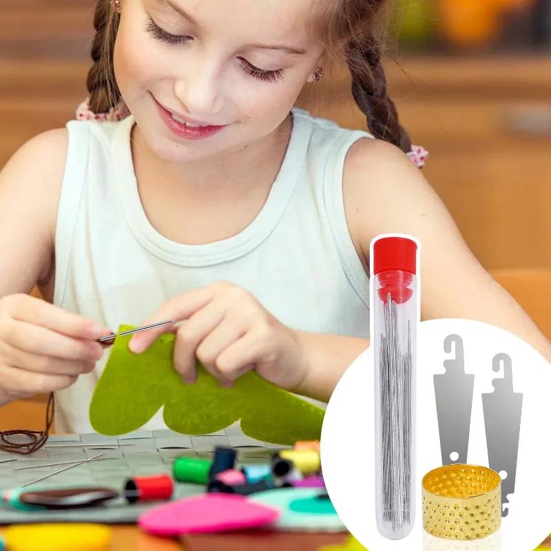 Product Introduction of 1/3Sets Multisize Blind Needle Elderly Needle-side Big Hole Hand Stainless Steel Sewing Needless Threading Household DIY Sewing Needles 20