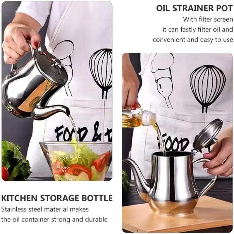 Funnycook Teko Minyak, kopi Oil Pot, Teh Stainless Anti karat/Ukuran 700ML & 900ML murah Penyaring Minyak 2