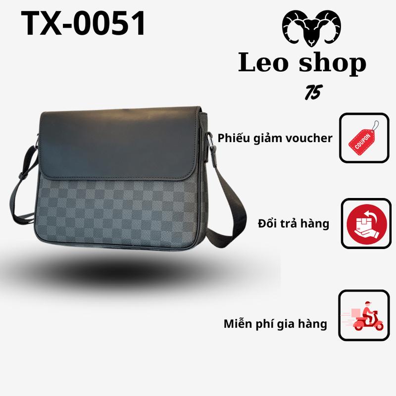 Túi đeo chéo da PU nam màu caro kèm nắp đậy kích thước lớn đi chơi, đi học cặp văn phòng TX-0051 LEO_SHOP Kem Bag túi  đeo