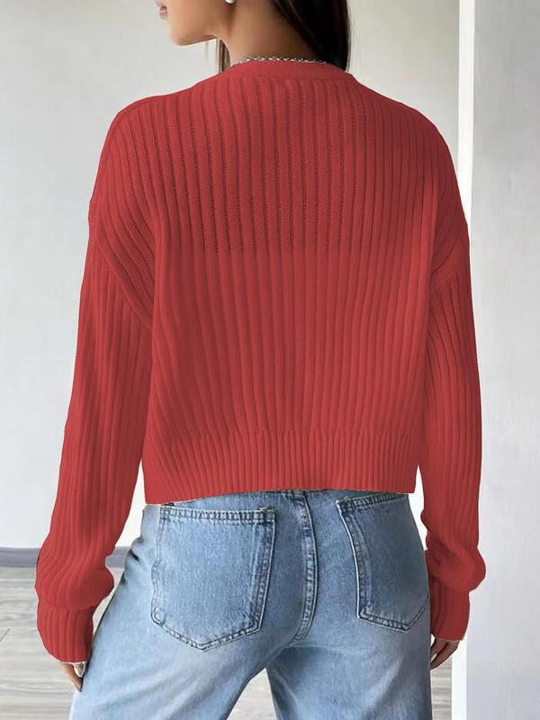 Women's Plain Button Front Drop Shoulder Cardigan, Casual Solid Long Sleeve V Neck Knitwear for Fall & Winter, Women's Clothing for Daily Wear, Workwear for Women, Go Out Tops, Womenswear 7
