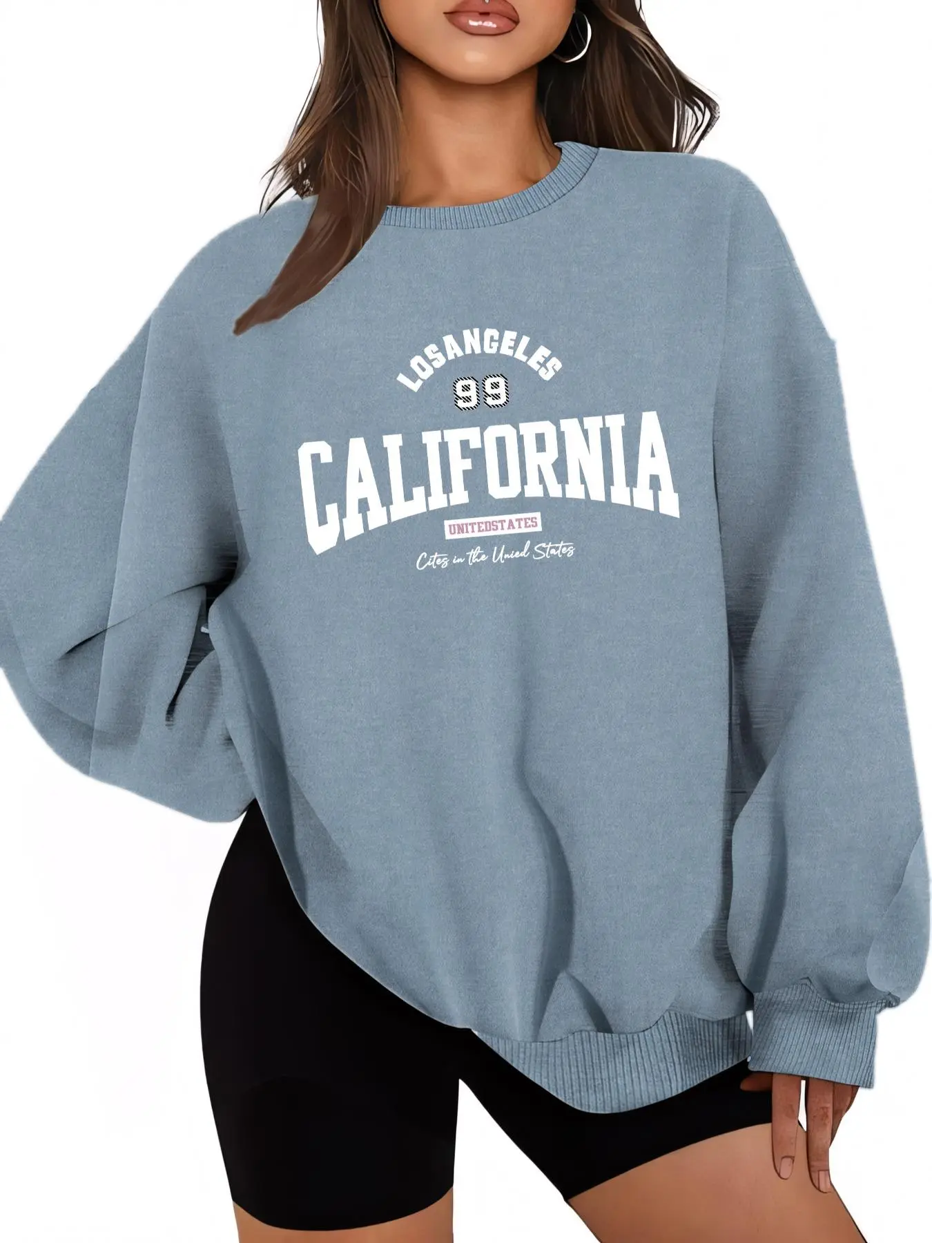 Women's Letter Print Drop Shoulder Sweatshirt, Casual Long Sleeve Round Neck Pullover for Daily Wear, Ladies Clothes for All Seasons