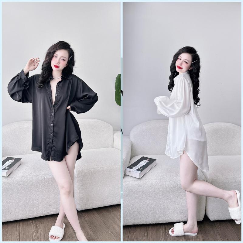 [40-70kg] Váy Ngủ Sơmi Sexy BIGSIZE Đầm Ngủ Sexy Kèm Quần Lụa Latin Cao Cấp