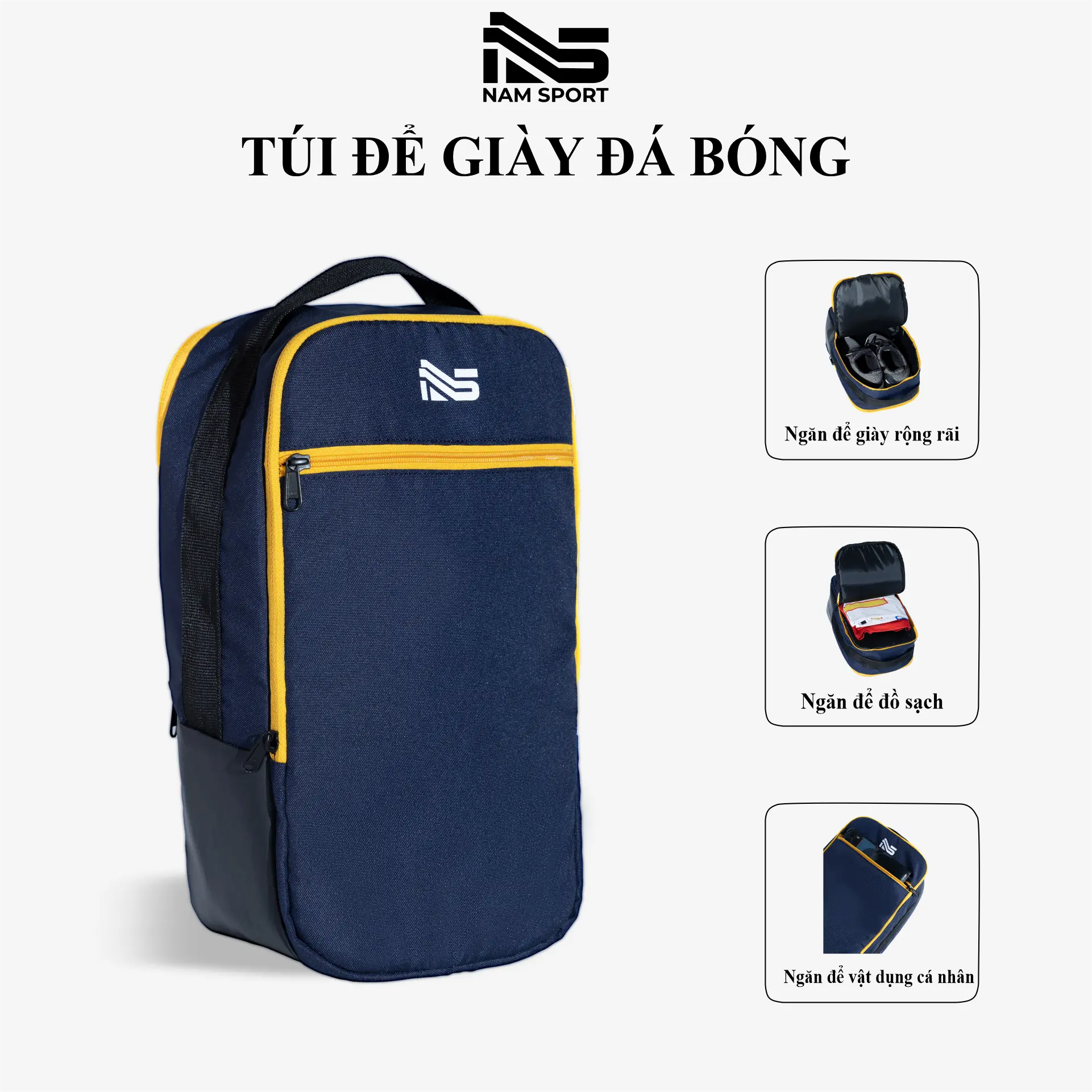 Túi Để giày Đá bóng Nam Sport Xanh Navy 3 Ngăn, Chất Liệu Vải Polyester D600 Chống Nước, Thích Hợp dùng Chơi các môn Thể Thao - Bag Túi Thể Thao