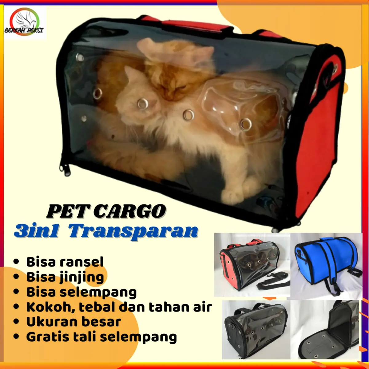TAS KUCING HEWAN PET CARGO 3IN1 TRANSPARAN PET CARRIER RANSEL SELEMPANG KUAT DAN TAHAN AIR