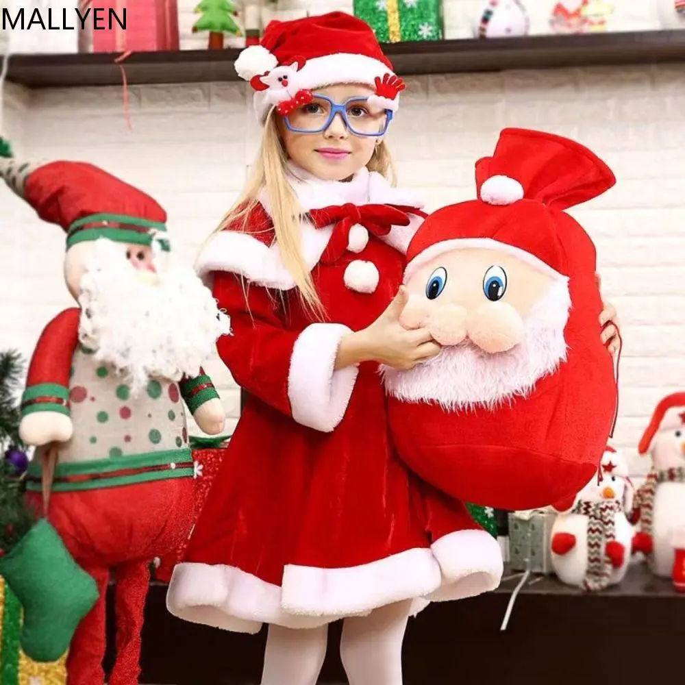 MALLYEN Merry Christmas Santa Claus Christmas Drawstring Bag Large Velvet Plush Candy Bags Decorations Backpack Christmas Gifts Bag Kids