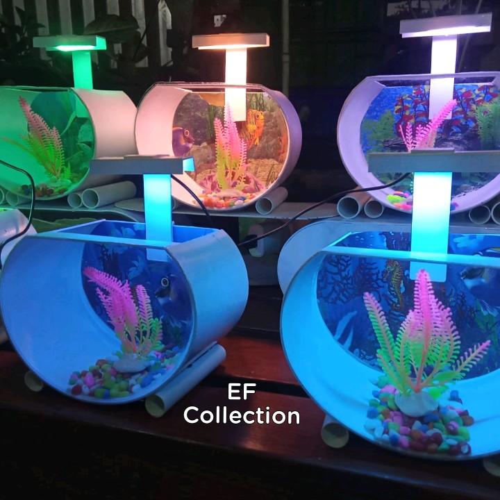 Akuarium Mini ikan hias Unik bergaransi full set dengan lampu 5