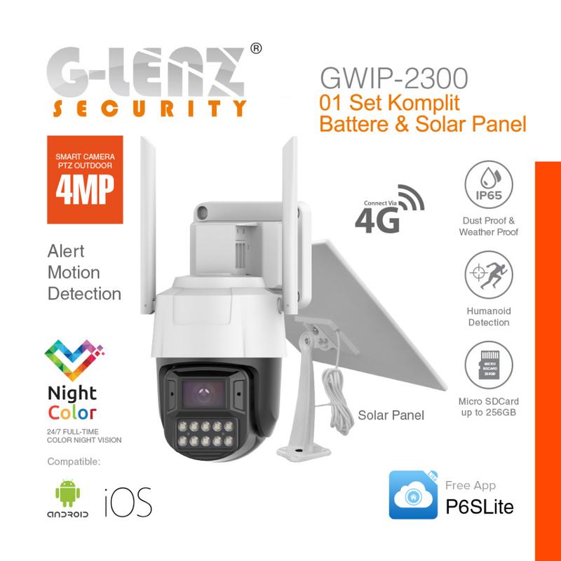 GLENZ CCTV SIMCARD 4G OUTDOOR 4MP ( GWIP-2300 ) KOMPLIT BATTER & SOLAR PANEL 3