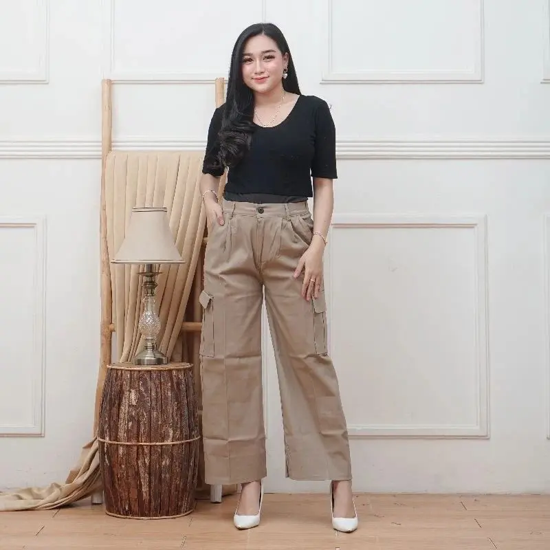 Fashion Bawahan Celana Culot Cargo Wanita Hiigwaist Baggy Paint Twil Strentch combet Kulot Panjang Twill