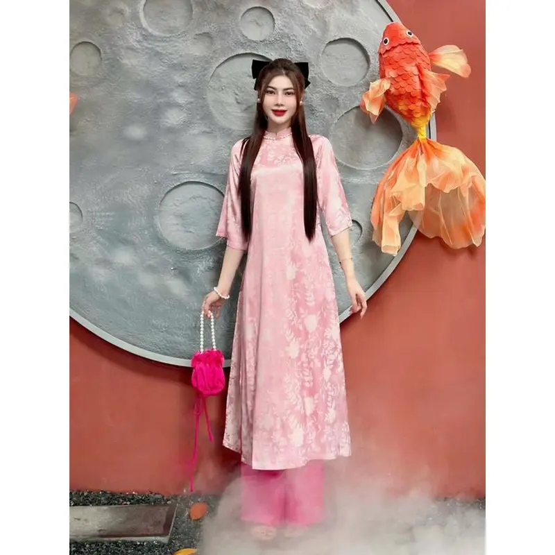 Bộ Áo Dài Cổ Tàu Dáng Suông Cao Cấp Women 8