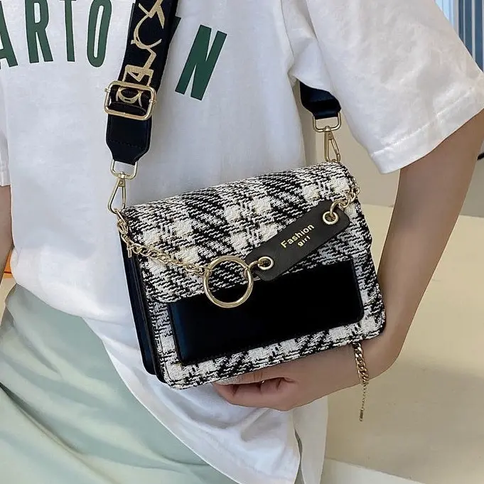 Túi xách nữ hàn quốc vải dạ phối da mã 444 Bag Đeo Vai 2