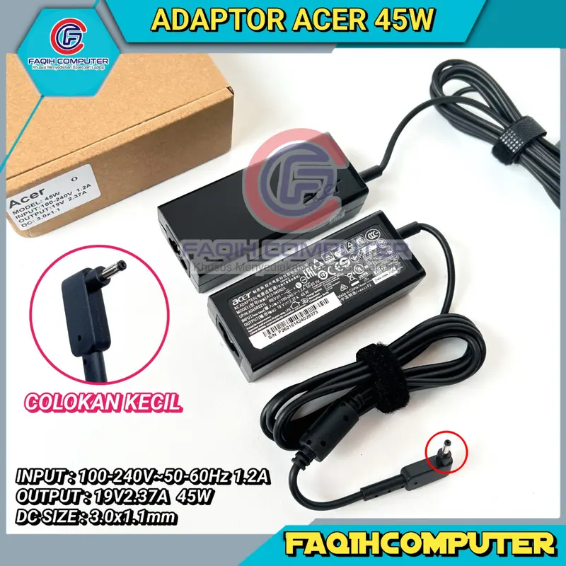 Adaptor Charger Acer Aspire 5 A514-53 A514-53G A514-52KG A115-31 19V-2.37A 45W DC (3.0x1.1mm) Laptop Computer 0