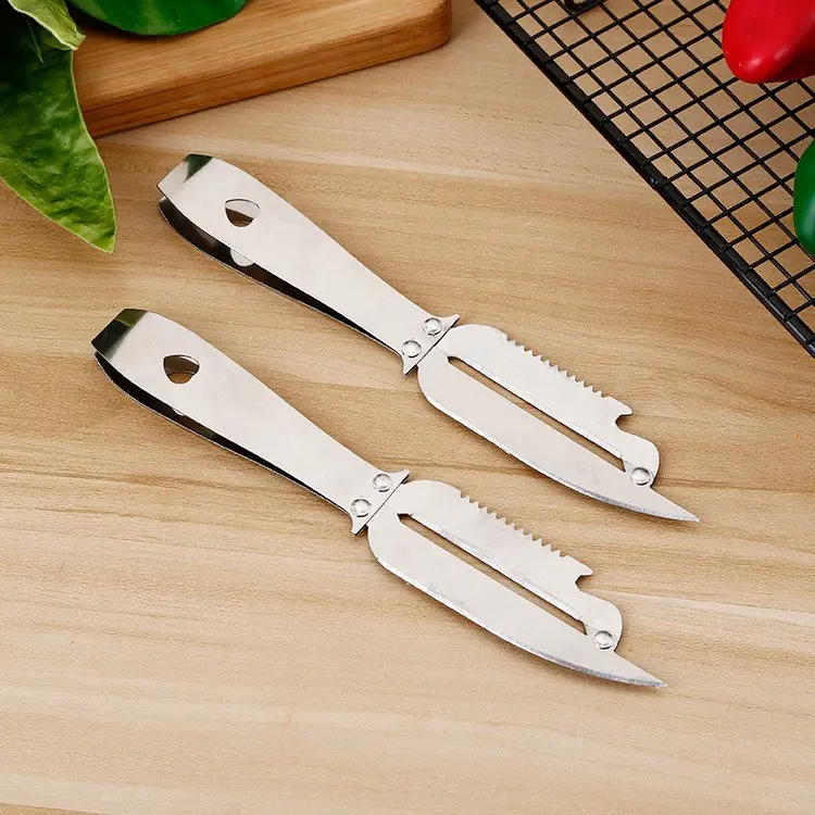Dao nạo inox đa năng 4in1 - bào vỏ, lấy lõi sâu, khui nắp chai kiêm nhíp gấp 4