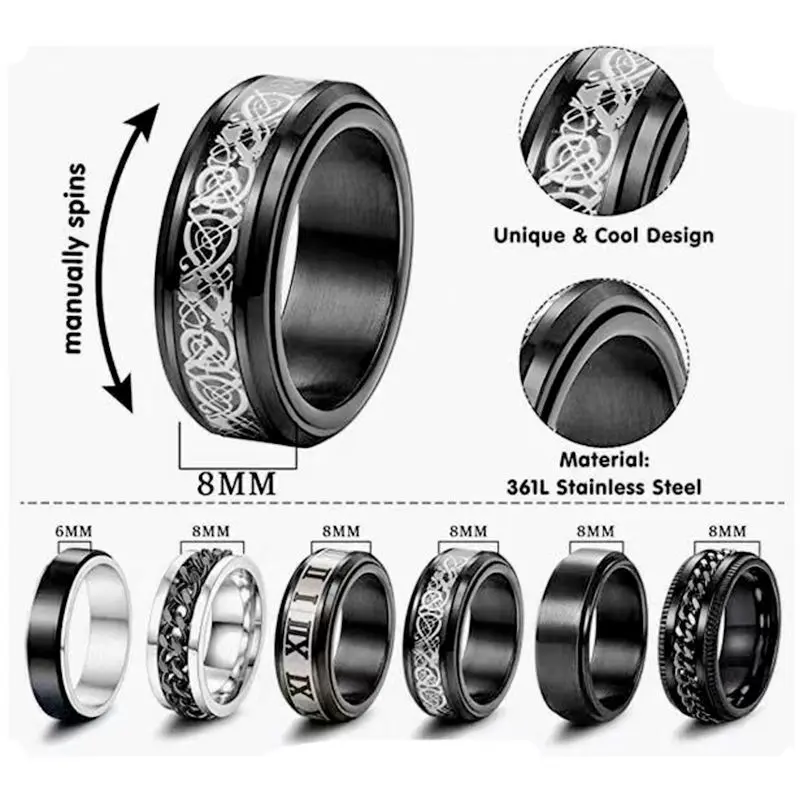 Anxiety Ring Fidget Spinner Rings for Women Stainless Steel Rings Fidgets Rotate Freely Anti Stress Accessories Men's Couple Ring Ring for Women Ring for Men  Promise Ring