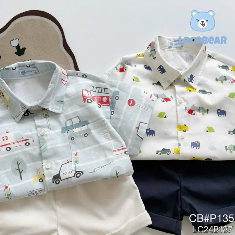 ￼SET SƠ MI Size 1-10 (9-30kg)) HỌA TIẾT XE CHUYÊN DỤNG CUTE CHO BÉ YÊU cho bé trai