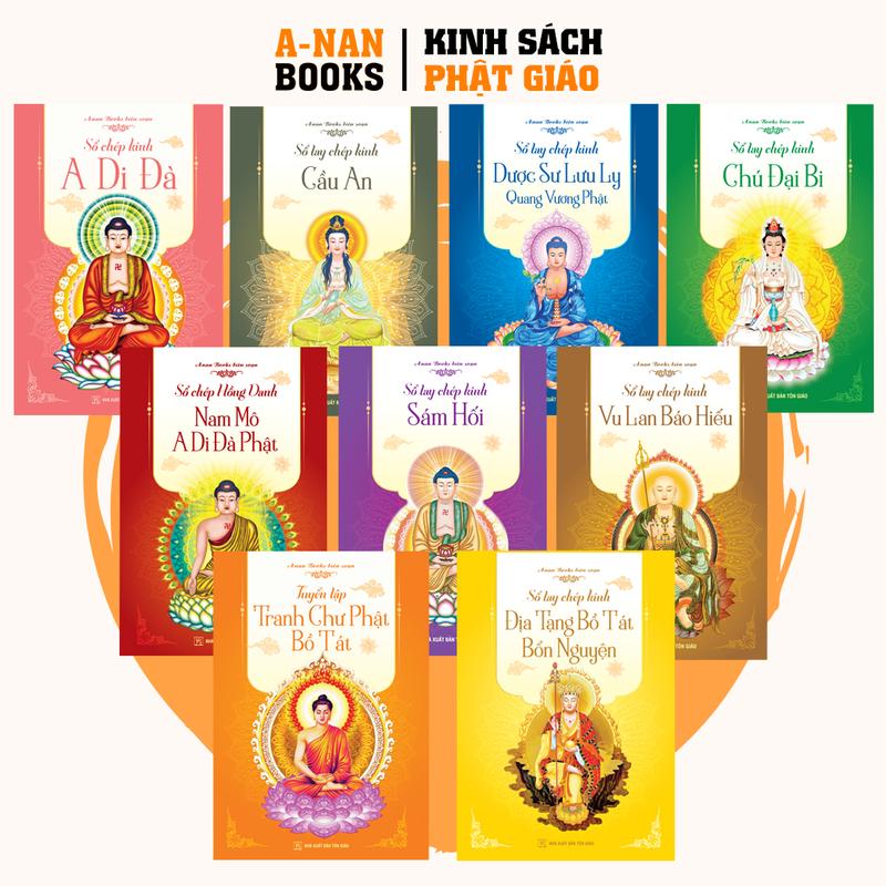Sổ chép kinh, Vở chép Kinh Địa Tạng, Kinh Dược Sư, Kinh Sám Hối, Kinh Vu Lan, Kinh Cầu An, Chú Đại Bi, Hồng Danh, Kinh A Di Đà, Tranh Phật