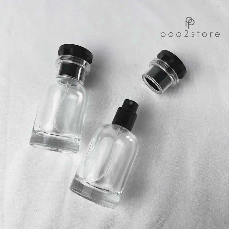 Botol Parfum Spray Ulir Kaca Tebal Clear - Tutup Hitam Isi Ulang Minyak Wangi - LVT 3