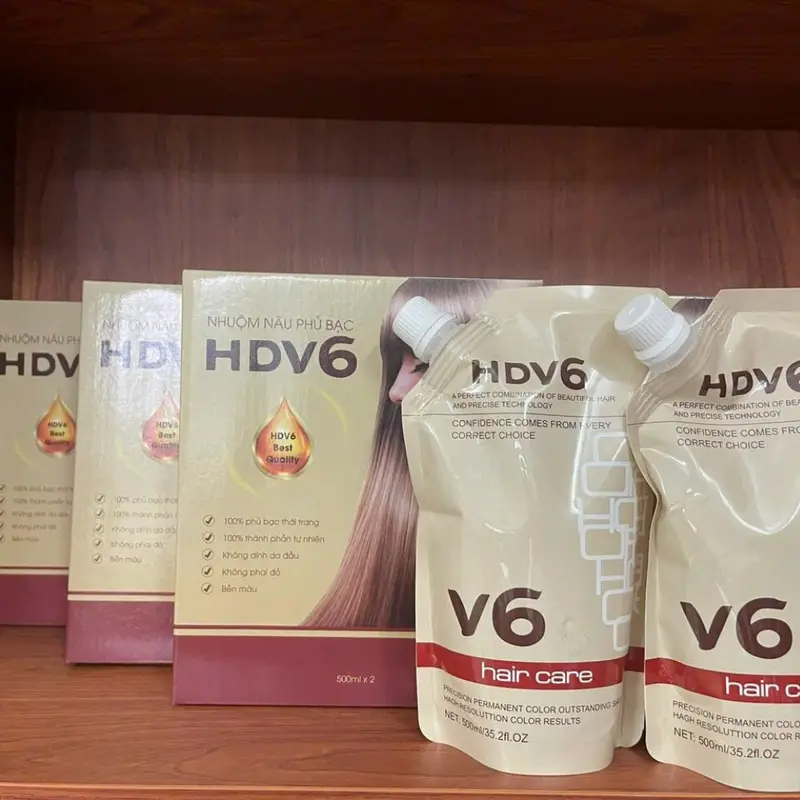 Nhuộm Nâu Phủ Bạc Tóc HDV6 Không Dính Da Đầu Lên Màu Sáng Lv5-6 , 500ml x 2 5