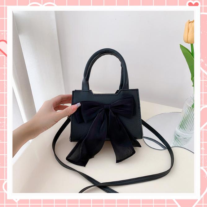 Túi xách nữ đeo chéo da trơn phối nơ lụa xinh xắn L55 Bag Nhung Kem 1
