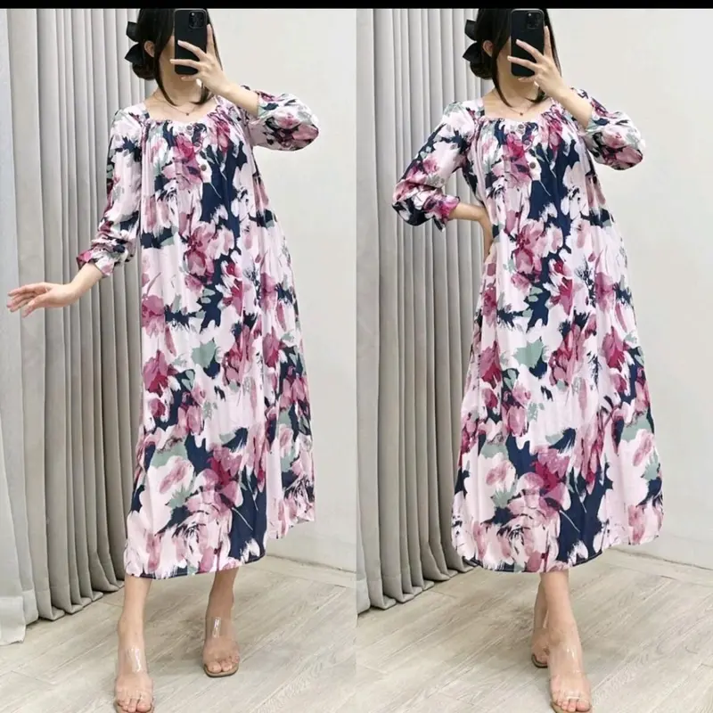 Dress wanita kekinian FURLA HOME DRESS midi katun rayon viscouse bumil busui friendly edisi lebaran Nyaman Motif 3