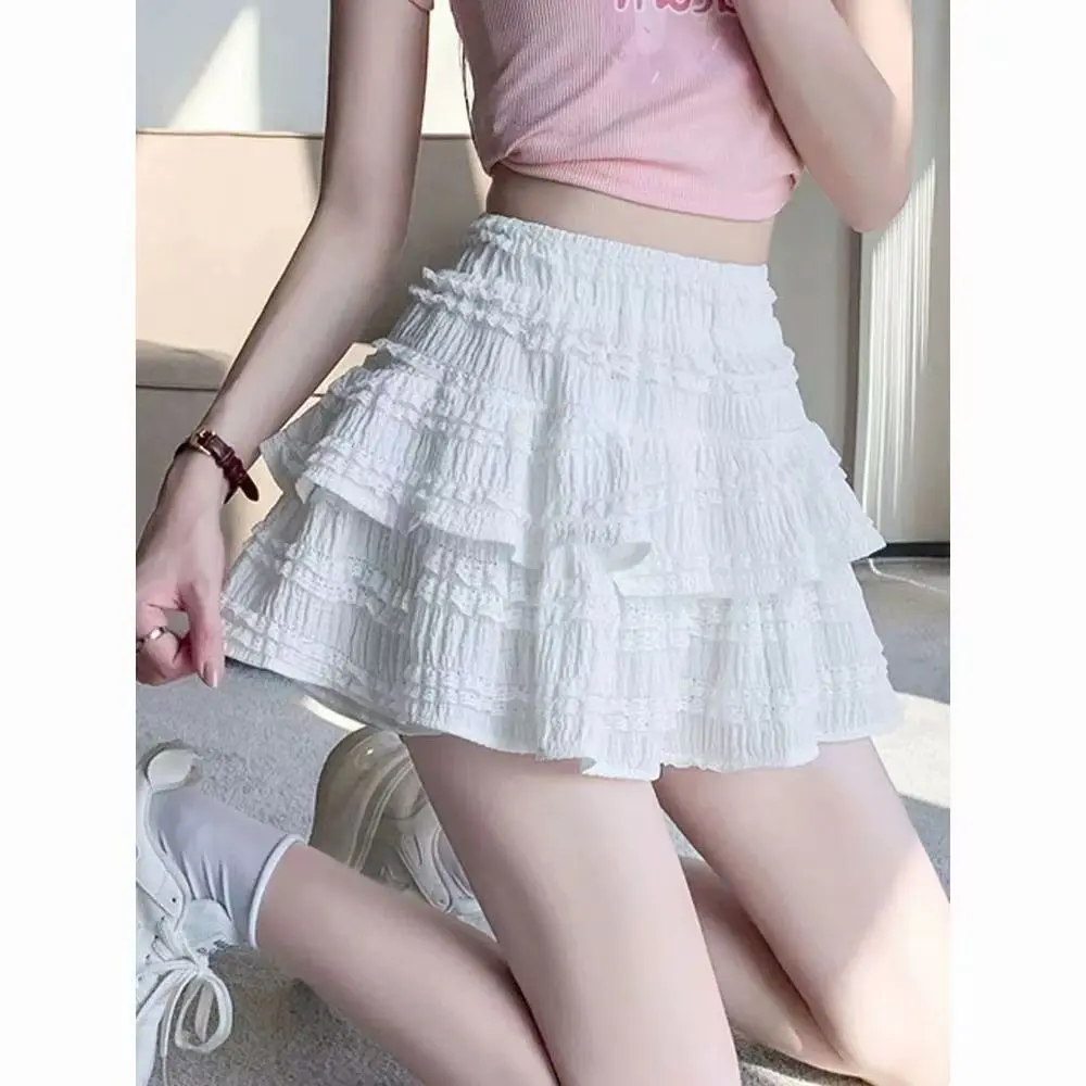 Váy Bánh Ngọt, Cỡ Nhỏ, Ren Xếp Nhún Váy Lót, Cạp Cao, Chữ A, Váy Ngắn, Phong Cách Cô Gái Nóng Bỏng, Chống Lộ, Thích Hợp Để Mặc Hàng Ngày
