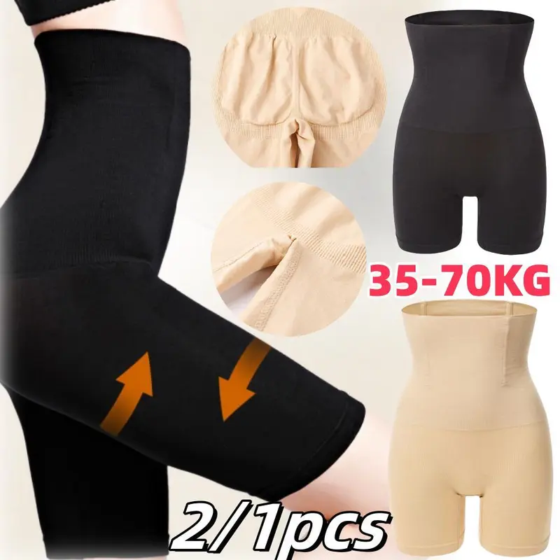 Quần Tập Luyện Cạp Cao Cho Nữ, Đồ Định Hình Legging, Màu Trơn Áo Liền Quần Co Giãn, Áo Nịt Ngực, Liền Mạch, Thích Hợp Cho Phụ Nữ 35-70KG, Quần Lót Bụng Sau Sinh, Có Sẵn Trong 2 / 1 Cái Màu Đen 1