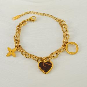 Gelang Tangan Berbentuk Hati Keluli Tahan Karat, Reka Bentuk Eksklusif Baru, Dua Lapisan, Mudah dan Serba guna, Bersalut Emas, Tidak Luntur, Untuk Wanita gelang  tahankarat kamassi Bangles Bracelets Jewelry Magnetic gelang  rapunzel  princess