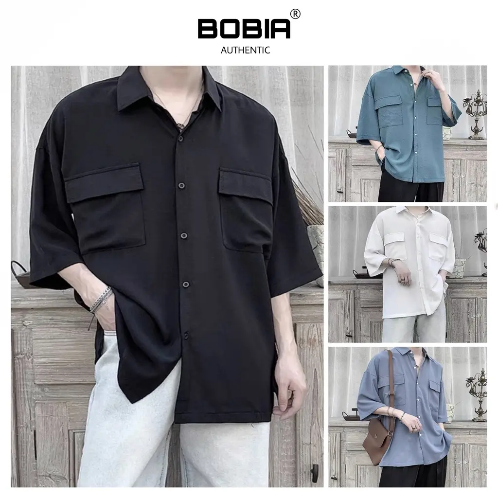Áo sơ mi tay ngắn nam nữ unisex form rộng tay lỡ basic, chất vải đũi trơn Hàn cao cấp mịn chống nhăn, 2 túi, dễ phối đồ