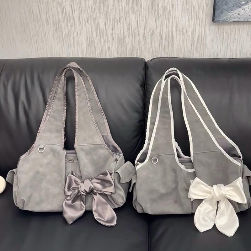 ￼[UTUS] Túi đeo vai nữ da lộn phiên bản Hàn Quốc đa năng niche nơ nối retro dung tích lớn túi tote đeo vai di động Bag T08