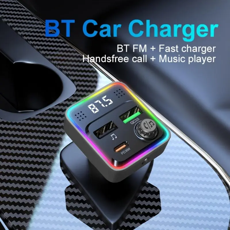 Dual USB Ports Car Charger for Phone, Car MP3 Player with Wireless FM Transmitter, Multifunctional Car Charger, Universal Car Electrical Appliances, Lights, LED 4