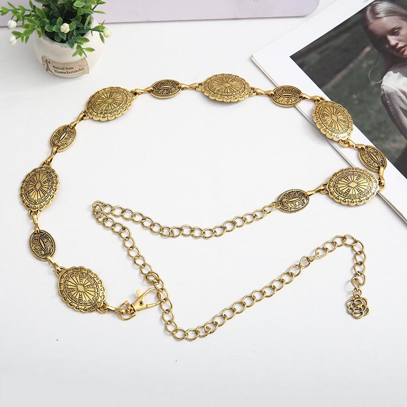 Product Introduction of Retro Style Women's Metal Waist Chain Adjustable Decorative Circle Carved Chain Belt High Style Accessories 20