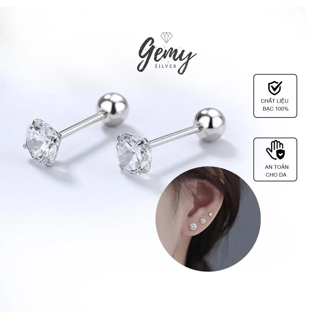 Khuyên tai nam bạc 925 dáng ổ đá basic chốt vặn (1 chiếc) | GEMY K190