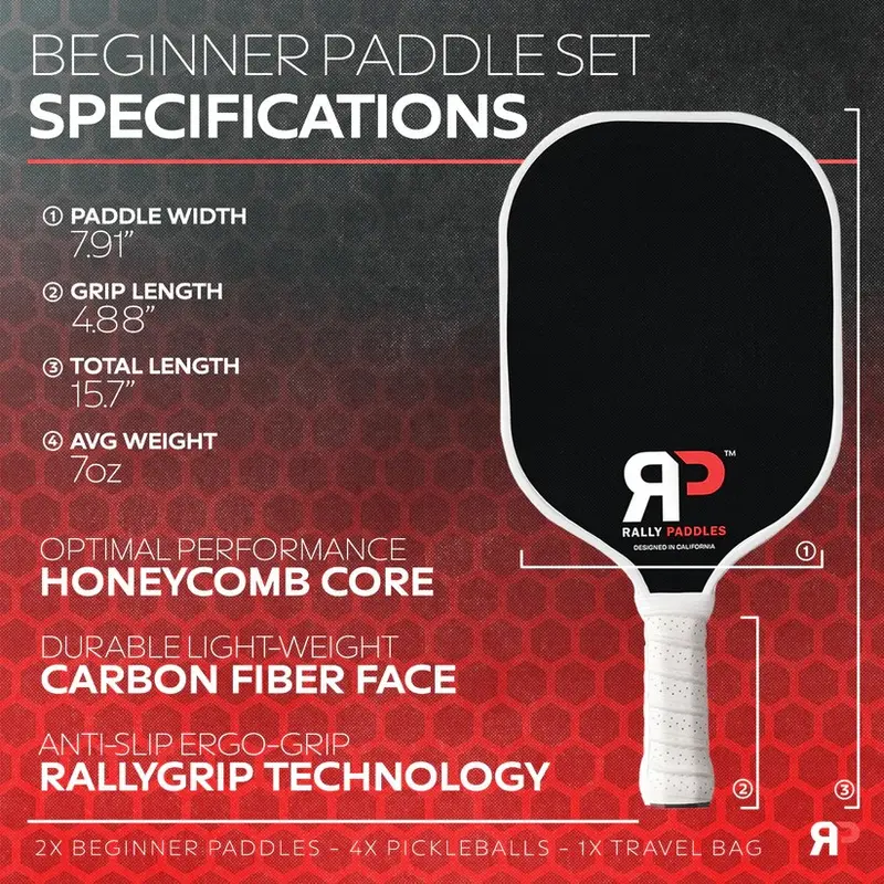 Rally Paddles - Bộ vợt sợi thủy tinh bán Carbon cao cấp chính hãng tiêu chuẩn thi đấu USAPA kèm túi và 4 bóng - bản 14 mm sợi Carbon lõi tổ ong cao cấp Sport vợt  pickleball 2