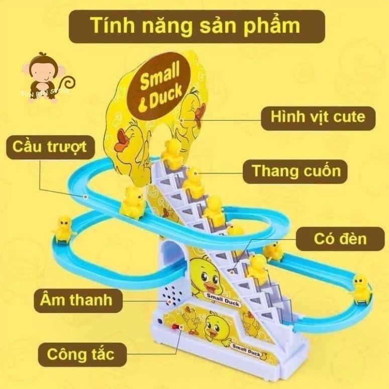 (Tặng pin) ￼Đồ chơi cầu trượt Vịt vàng leo cầu thang với âm thanh vui nhộn + Đèn nháy đẹp mắt- bộ 3-6-9 vịt