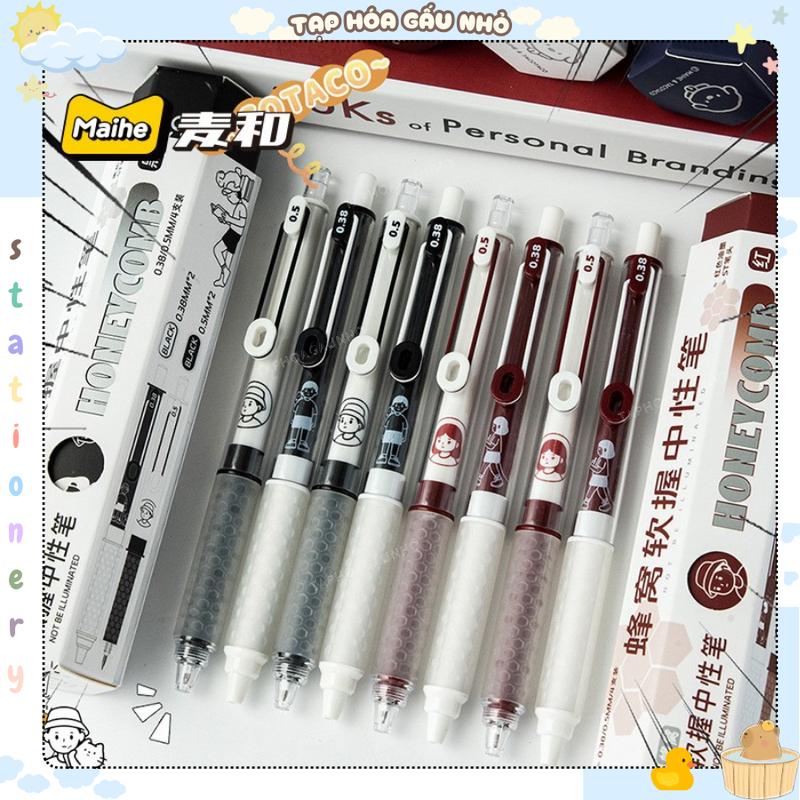 Bút gel TacoTacoxMaihe HONEYCOMB mực xanh, đỏ, đen ngòi 0.38 và 0.5mm mực khô nhanh có đệm tay êm